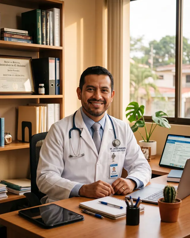 Doctor de medicina general en su consultorio de Santa Tecla