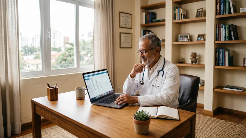 Médico consultando el expediente de un paciente en su tablet